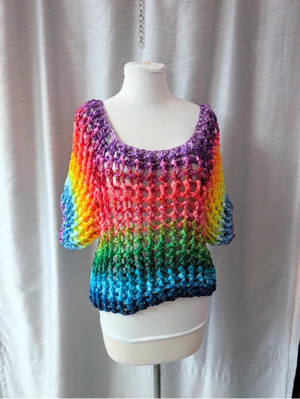 Rainbow Ribbon Crochet Top XL